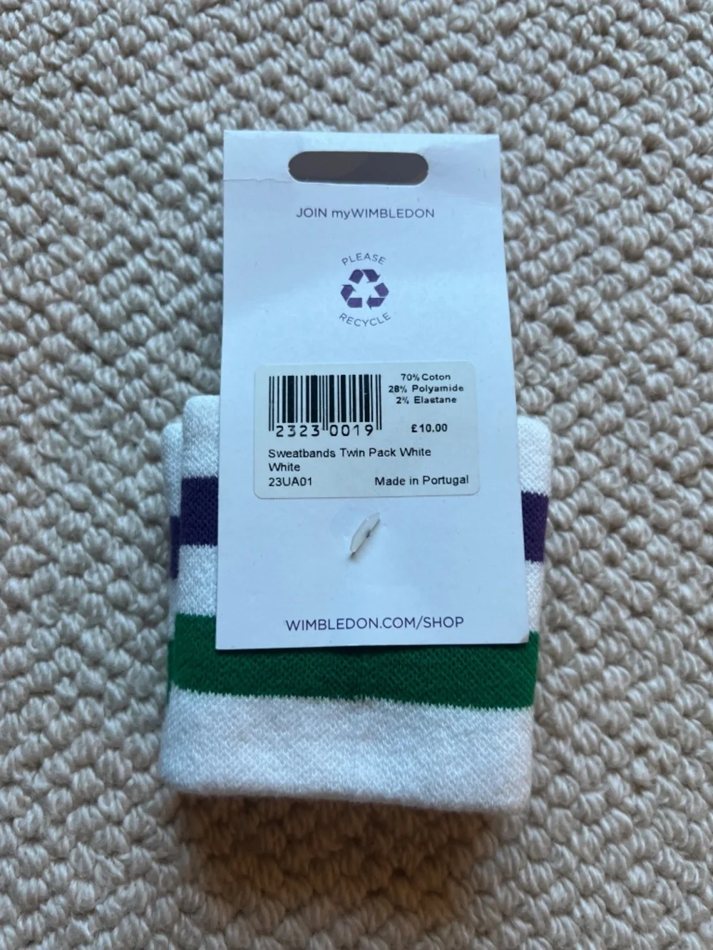 0029 Wimbledon sweatbands twin pack white/ green one size